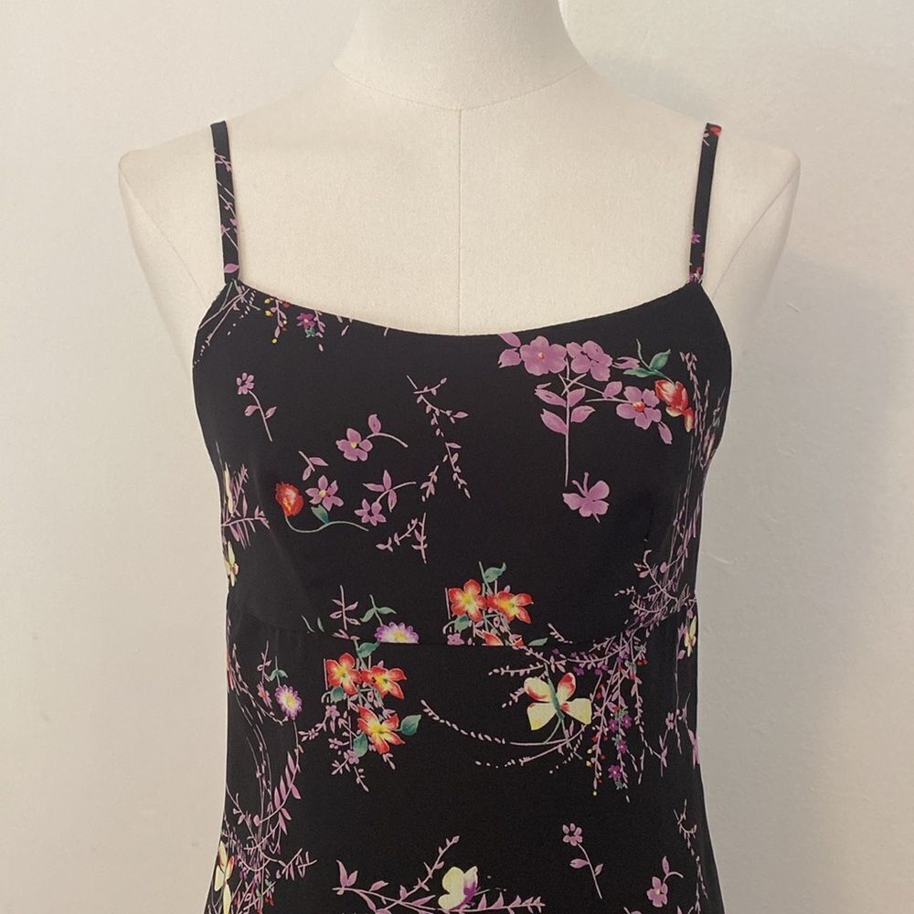 Vintage 90's/ Early 00's Black Floral Empire Waist Mini Dress Size Small - Picture 3 of 14